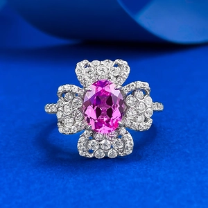 Bague de Luxe en Argent Sterling 925 avec Pierre Rose pour Femmes Ovale Géométrique Strass Incrusté Bijoux de Mode
