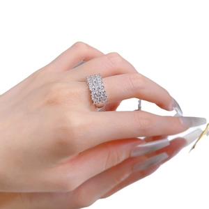 Luxurious S925 sterling silver wide band ring with multi-row baguette cubic zirconia
