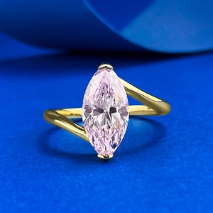 Bague Strass Rose Taille Marquise Argent Sterling 925 Incrusté Bague Géométrique Bypass pour Femme Bijoux de Mode