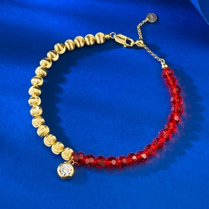 Bracelet Perlé en Argent Sterling 925 pour Femmes Plaqué Or Rouge Pierre de Chat Artificielle Incrusté de Strass Réglable