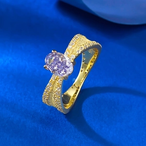 Bague en argent S925 avec zircon violet lavande et texture martelée artisanale