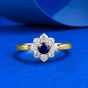 Vintage 925 Sterling Silver Blue Flower Ring For Women Luxurious Gold Plated Rhinestone Sunflower Finger Ring Jewelry