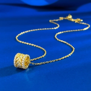 925 Sterling Silver Wheat Pendant Necklace Rhinestone Inlaid Cylinder Jewelry For Women Fashion Wheat Texture Neckwear