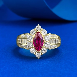 Bague en Argent Sterling 925 Vintage Taille Marquise Strass Rouge Luxe Plaqué Or Bijoux de Mode pour Femmes