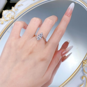 Elegant S925 silver ring featuring a 6x12mm marquise-cut carbon diamond on finger