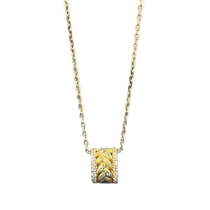 Golden S925 silver necklace featuring a wheat-textured pendant with side zircon stones