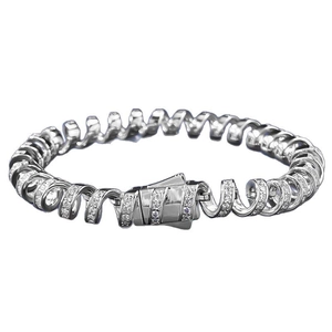 Bracelet chaîne en spirale en argent sterling S925 avec pavé de zircons au fini luxe