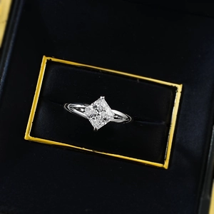 Princess cut cubic zirconia ring in S925 silver on black velvet jewelry box