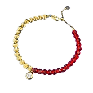 Bracelet en argent S925 plaqué or avec perles œil-de-chat rouges et maillons boules