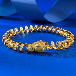 S925 Sterling Silver Spiral Bracelet For Women Luxury Pave Rhinestone Telephone Line Inlaid Bangle Fashion Party Jewelry