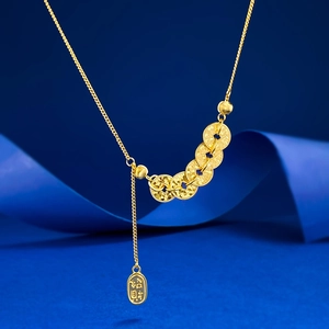 Collier Pendentif Pièces des Cinq Empereurs en Argent Sterling 925 Plaqué Or Style Chinois Chance Fortune Bijoux Femme