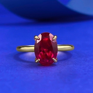 925 Sterling Silver Gold Plated Oval Pigeon Blood Red Rhinestone Ring Vintage Luxurious Wedding Jewelry For Women
