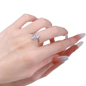 Marquise-cut S925 silver ring with high-carbon diamond on model hand in minimalist style