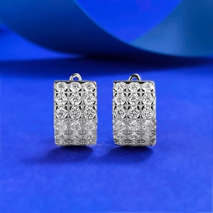 S925 silver hoop earrings with four rows of sparkling cubic zirconia in pave setting
