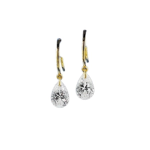 Elegant S925 silver pear-shaped drop earrings with faceted clear crystals in gold finish