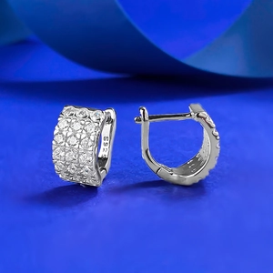 Elegant S925 sterling silver hoop earrings with triple-row pavé white zircon stones