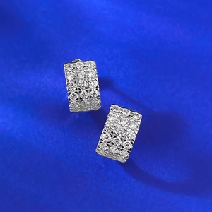 S925 sterling silver triple row diamond hoop earrings with pavé set crystals for women