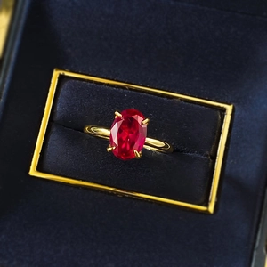 Elegant gold plated S925 sterling silver ring with oval ruby gemstone in a luxury box