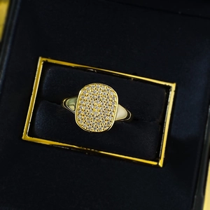 Minimalist S925 sterling silver gold plated ring with pavé-set cubic zirconia stones
