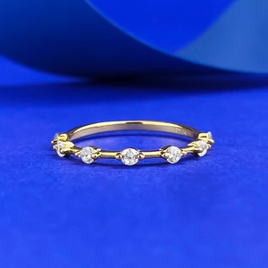 Minimalist S925 sterling silver gold plated ring with seven round white zircon stones