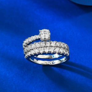 S925 sterling silver multilayer spiral ring with sparkling zircon stones on blue background