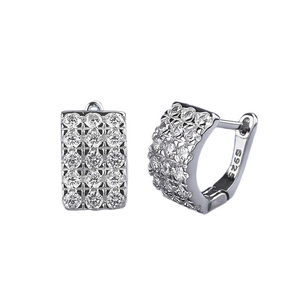 S925 sterling silver huggie earrings featuring three rows of pavé set round zircons