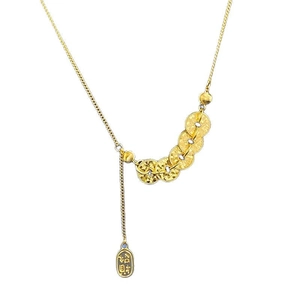 Collier chinois doré à texture rayonnante avec pendentif ovale porte-bonheur
