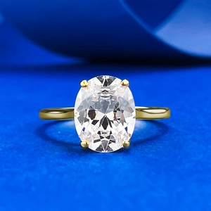 925 Sterling Silver Oval Cut Rhinestone Ring For Women Gold Plated Elegant Four Prong Inlaid Fashion Daily Jewelry Accessory