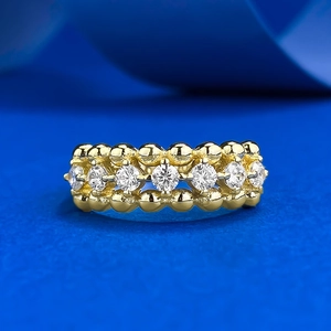 S925 Sterling Silver Gold Plated Beaded Band Ring For Women Hollow Out Rhinestone Inlaid Fashion Commuter Finger Jewelry