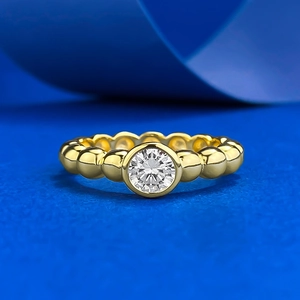 Elegante Anello a Fascia Perlato in Argento Sterling 925 Placcato Oro Minimalista Con Zirconia Rotonda e Castone Gioielli Donna