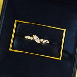 Elegant 18K gold S925 silver ring with marquise cut zircon in luxury velvet box