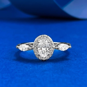 925 Sterlingsilber Oval Halo Ring Für Damen Strass Eingelegt Marquise Seitenstein Elegant Hochzeit Party Finger Schmuck