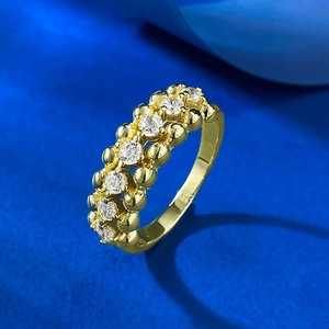 Elegant gold-plated S925 silver hollow ring with double-row starry zircon stones
