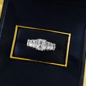 S925 silver gold plated fashion ring with 5x7mm rectangular white diamond centerpiece