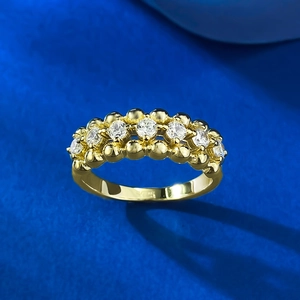 Close-up of S925 gold plated ring featuring seven zircon stones and beaded texture