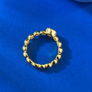 Anello in argento S925 placcato oro con perline e gemma di zircone rotondo lucido
