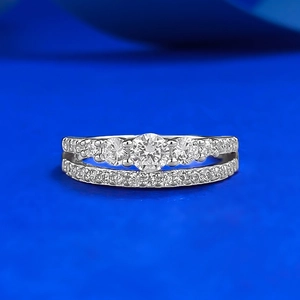 925 Sterling Silver Double Layer Pave Ring For Women Elegant Round Rhinestone Inlaid Geometric Fashion Finger Jewelry Gift