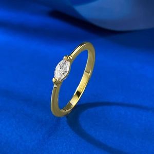925 Sterlingsilber Minimalistischer Ring Mit Marquise-Schliff Strass Für Damen Vergoldeter Geometrischer Fashion Eleganter Fingerring Schmuck