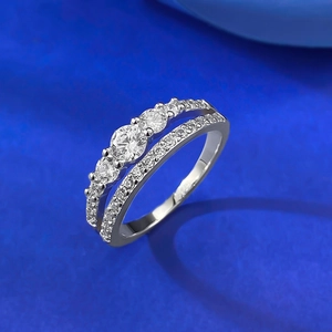 Elegant S925 sterling silver double row ring featuring round white cubic zirconia stones