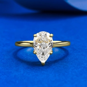 Bague en Argent Sterling 925 avec Strass Forme de Poire pour Femmes Or Plaqué Goutte d'Eau Bague Solitaire Bijoux de Mode