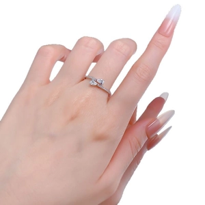 S925 silver open ring featuring double pear-shaped drop stones and pavé set diamonds