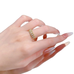 S925 silver gold plated hollow starburst ring with triple row beads and zircons on finger