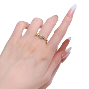 Elegante anello di perline in argento S925 placcato oro con zircone rotondo lucido