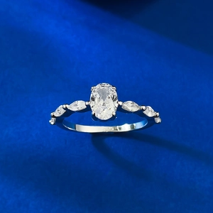 Elegant S925 sterling silver ring featuring an oval center stone and marquise accents