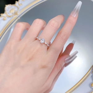 Elegant S925 silver ring with 5x7mm oval center stone and marquise-cut side diamonds