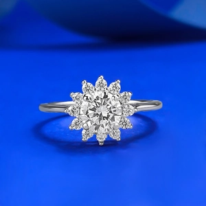 Bague en Argent Sterling 925 Forme Tournesol pour Femme Incrusté de Strass Blanc Rond Élégant Mode Bijoux Géométriques