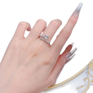 Elegant bypass heart-shaped S925 silver ring with micro-pave cubic zirconia accents