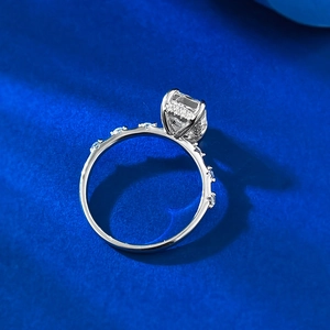 Elegant S925 silver ring featuring a 6x8mm ice cut square zircon with brilliant side stones