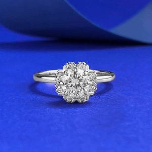 S925 Sterling Silver Flower Cluster Ring For Women Classic Round Cut Rhinestone Wedding Engagement Finger Ring High-End Jewelry