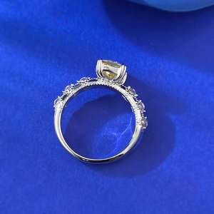 Elegant S925 silver ring with rectangular yellow gem and micro-pave side stones